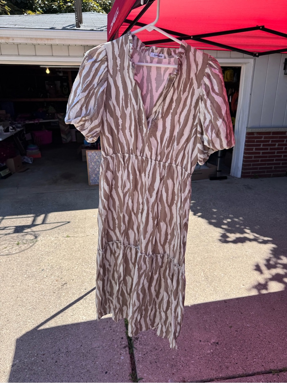 Taupe & Cream Zebra Tiered Midi Dress